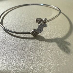 Silver Bangle Bracelet with Crystal Accents 925K